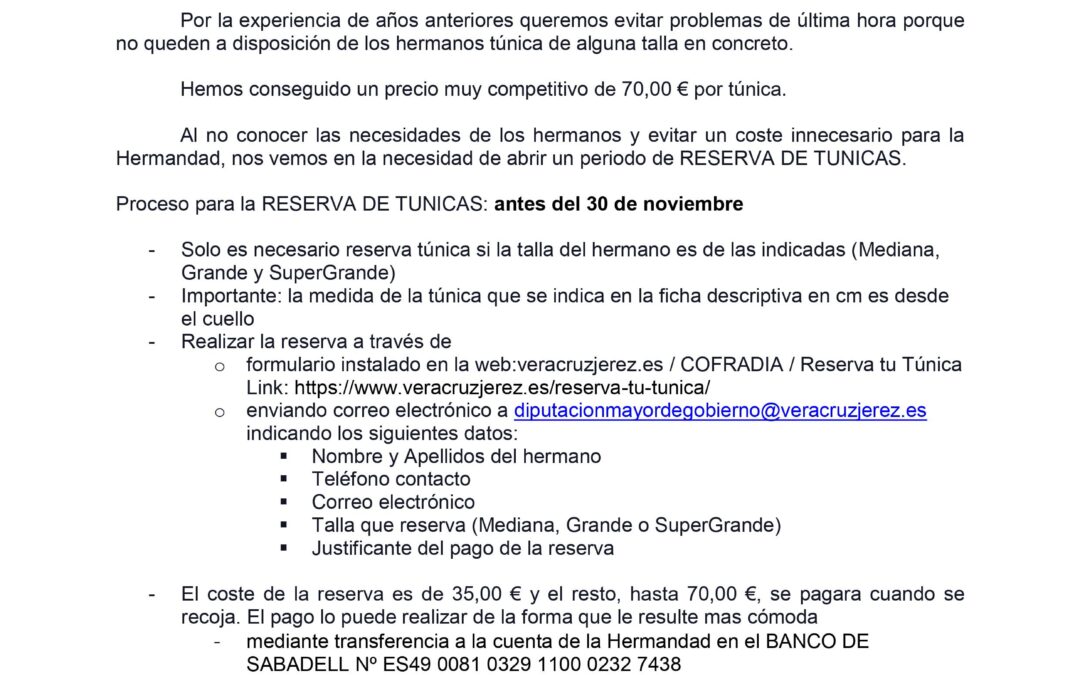 ¡NO TE QUEDES SIN TU TUNICA!