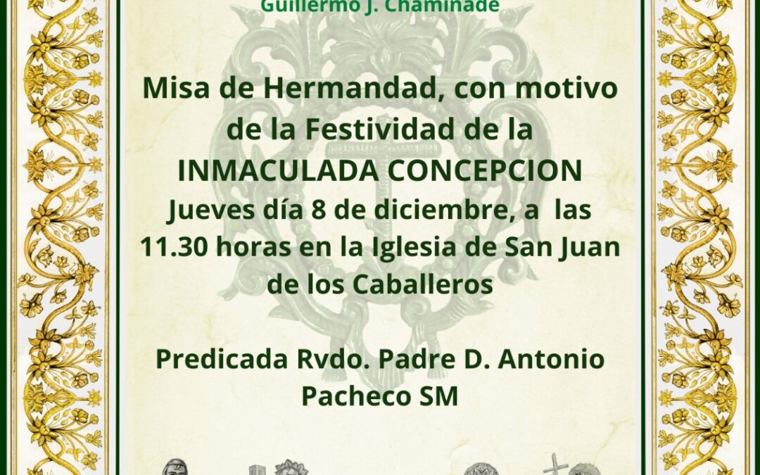 Hoy jueves día 8 de diciembre, Misa de la Inmaculada en San Juan a las 11.30 horas