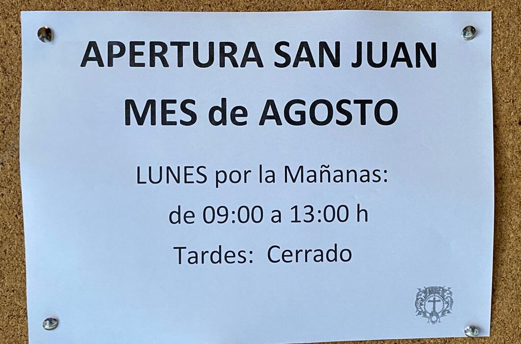 Durante el mes de agosto, la visita de los lunes a San Juan será solo por la mañana