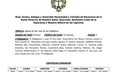 Horarios oficiales de nuestra Hermandad para el Jueves Santo