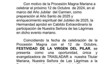 Comunicado de la Diputación Mayor de Gobierno en torno a la Magna Mariana