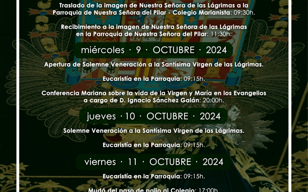 Calendario de actos de la Hermandad con motivo de la Magna Mariana