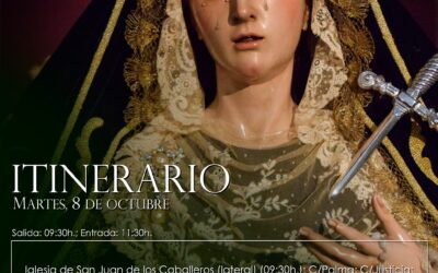 Horarios e itinerario del traslado de Nuestra Señora de las Lágrimas al Pilar el próximo martes día 8