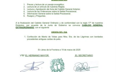 Hoy jueves 3 de abril tenemos Cabildo ordinario de salida y Cabildo extraordinario a las 20.00 horas