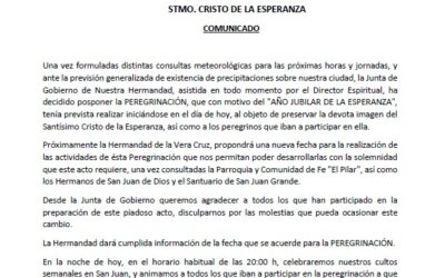 Suspendida la Peregrinación «Camino de Esperanza» por las malas condiciones meteorológicas