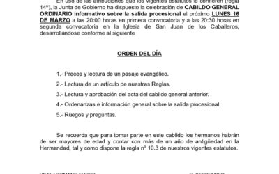 El próximo 16 de marzo Cabildo de Salida en San Juan