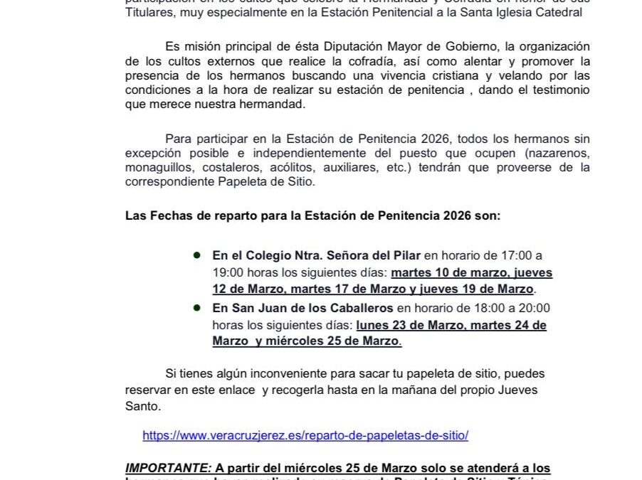 Reparto de Papeletas de Sitio 2026