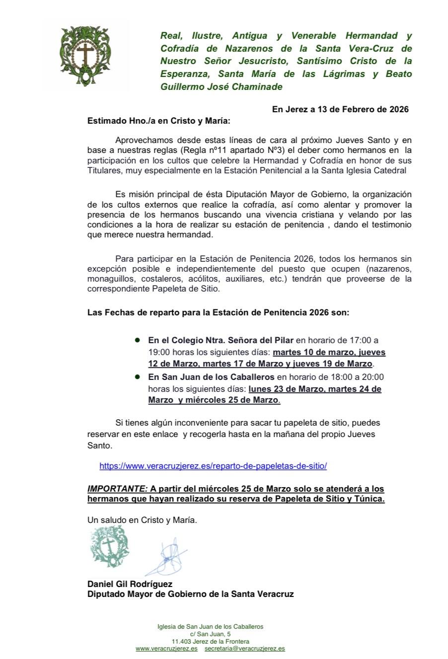 Foto Carta Papeleta de Sitio 2026