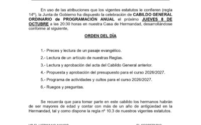 Convocado el Cabildo General Ordinario de Programación Anual.
