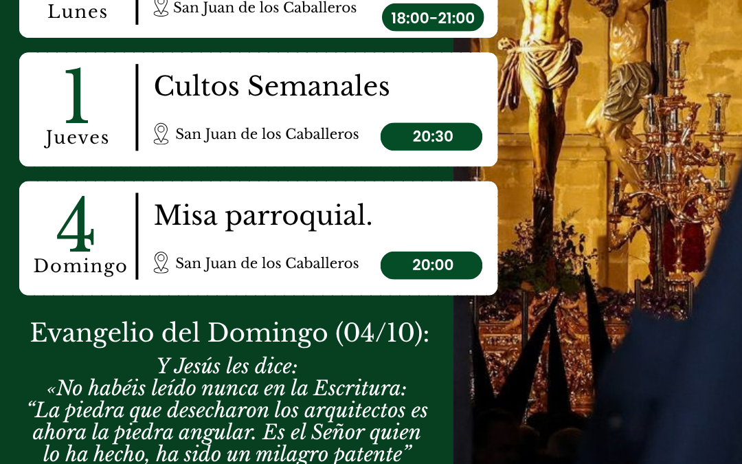 AGENDA SEMANAL | 28 septiembre – 4 octubre.